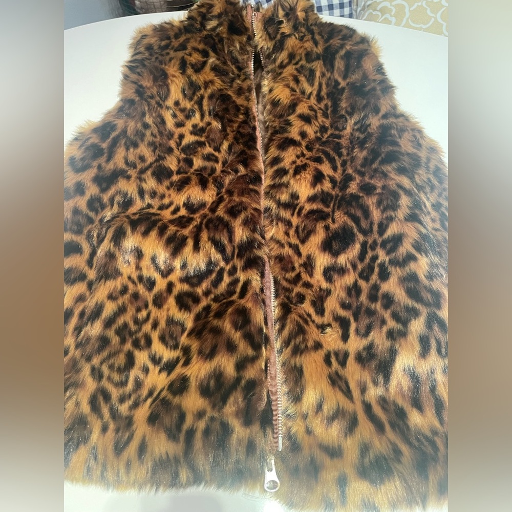 J Crew Leopard Fur Lined Vest Jacket